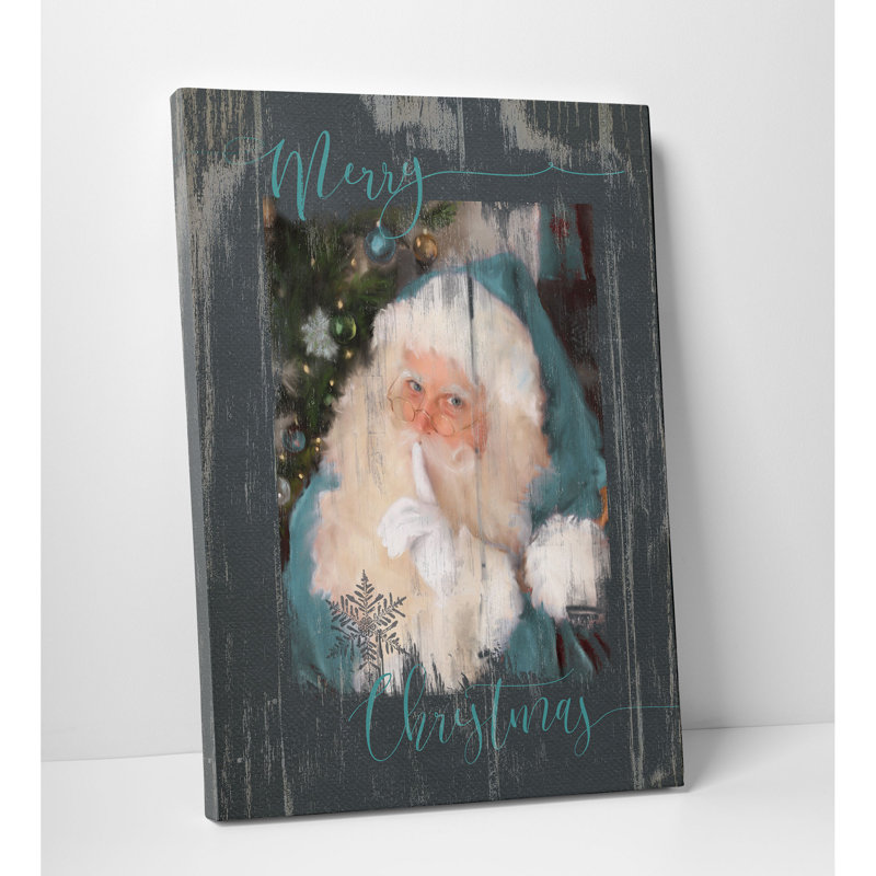 «A Teal Santa» par Carol Robinson - reproduction d'art sur toile tendue, H 32 po x l 24 po x P 1,5 po