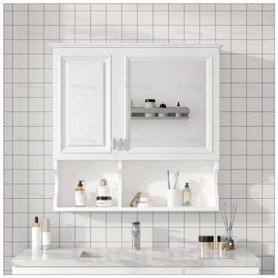 Armoire de toilette murale à miroir avec tablettes ouvertes, tablette réglable et rangement dissimulé pour les toilettes modernes