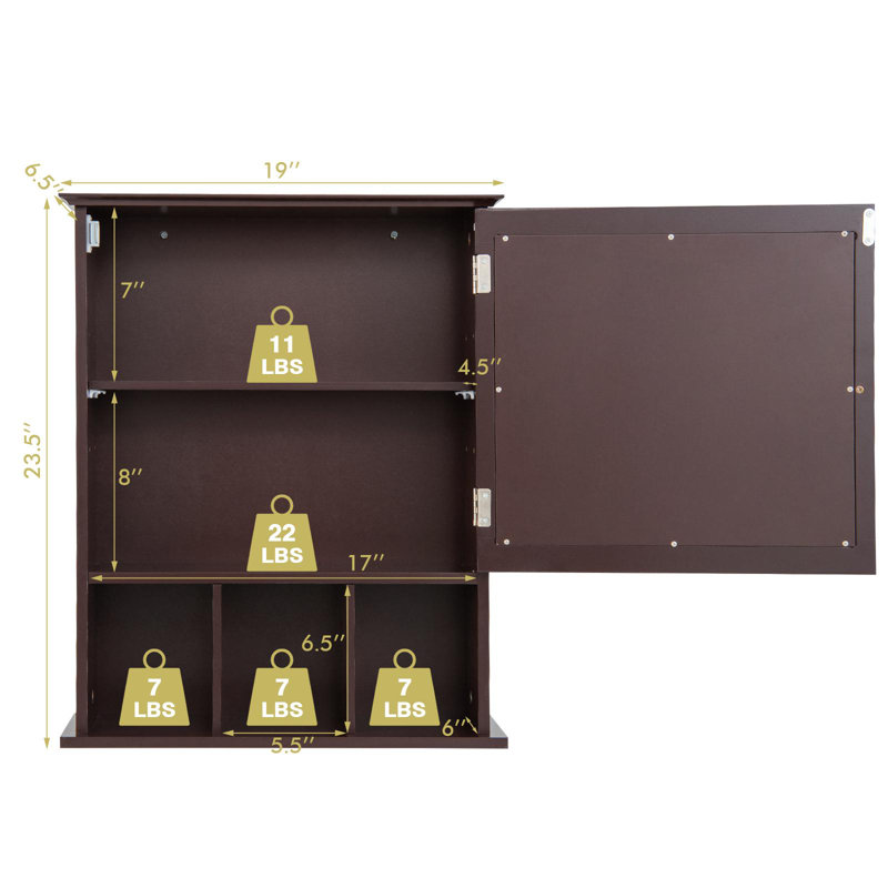 Armoire à pharmacie avec miroir réglable, armoire de rangement murale avec tablette réglable Winston Porter, armoire de rangement à miroir pour salle de bain intérieure