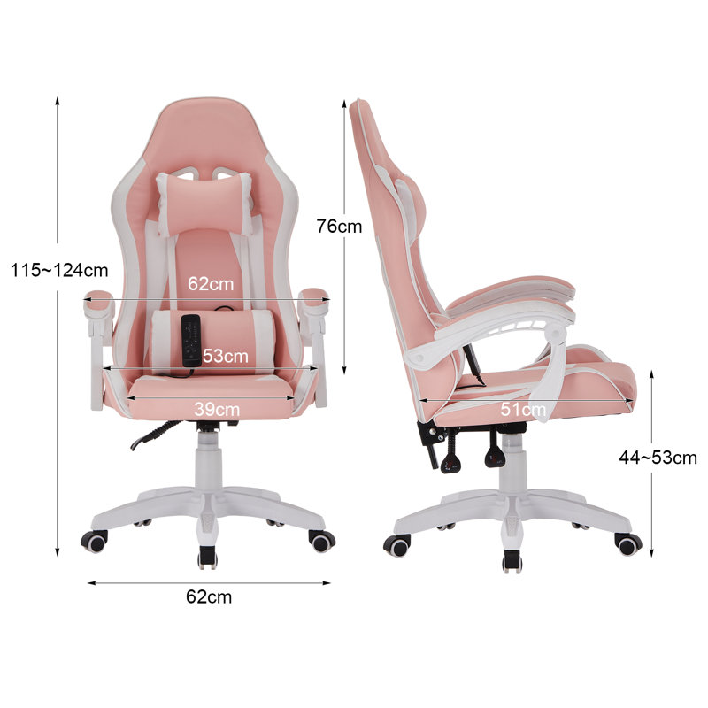 Inbox Zero Adjustable Faux Leather Swiveling PC & Racing Game Chair, Black/Pink, White