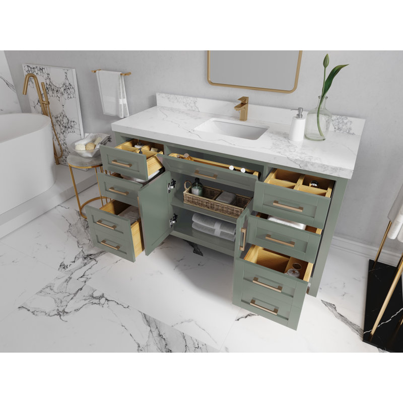 Cambridge 60'' Single Bathroom Vanity with Quartz Top, Calacatta Laza