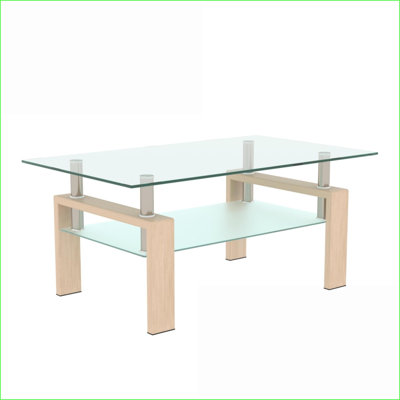 Table basse en verre trempé pour le salon, double couche facile à nettoyer, structure en tube métallique robuste