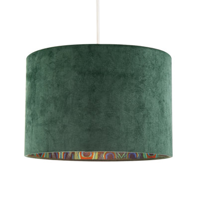 Velvet Lamp Shade With Peacock Feather Inner By