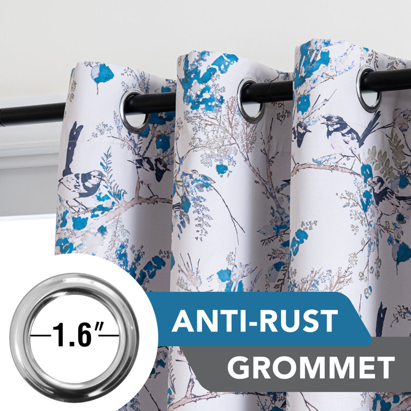 100% Blackout Curtains 2 Panels Set Hummingbird Floral Printed Drapes for Bedroom with , Blue, 52" W x 84" L