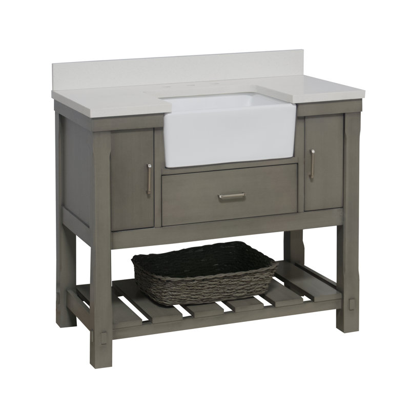 Ensemble de meuble-lavabo simple de 42 po Hitton, Quartz, Gris patiné