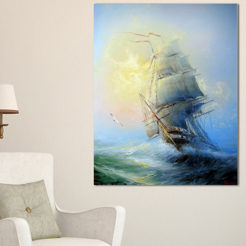 « large voilier », reproduction de peinture à l’huile sur toile, H 20 po x l 12 po x P 1po