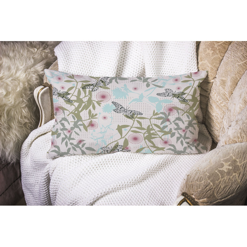 Ethereal Flutter Bloom  Rectangular Throw Pillow, Green/Silver