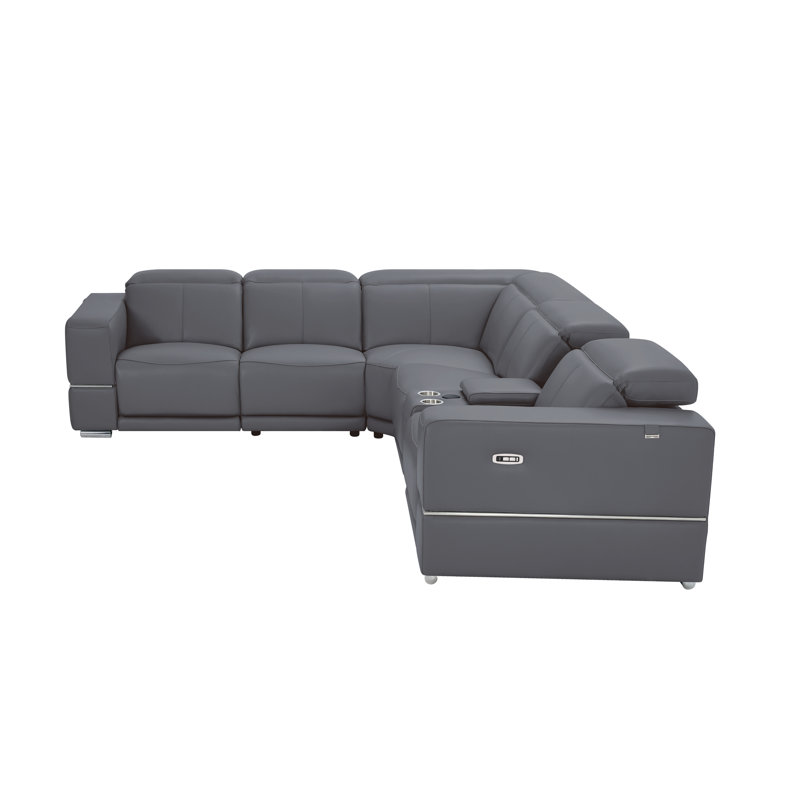 Canapé modulaire inclinable électrique en cuir véritable italien avec repose-tête et console sans fil
