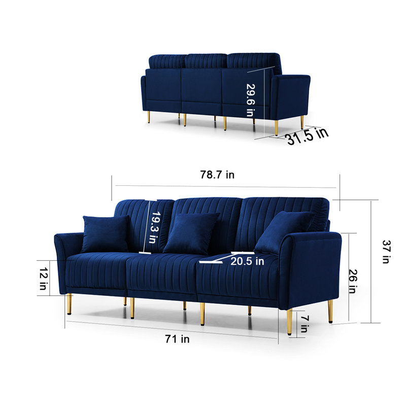 3 - Piece Velvet Living Room Set, Blue Velvet