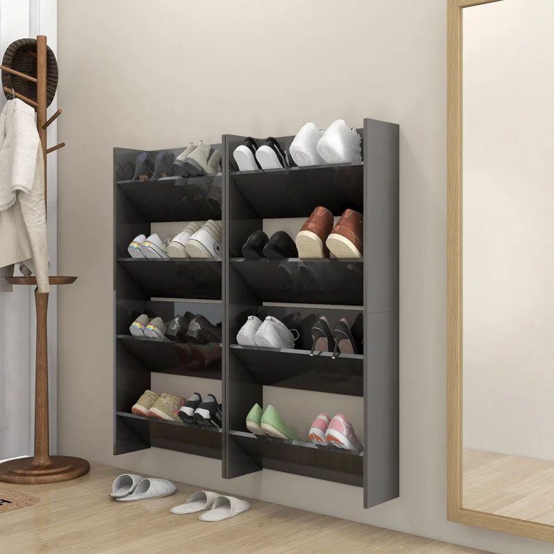 4 Pair Shoe Rack, High Gloss Grey