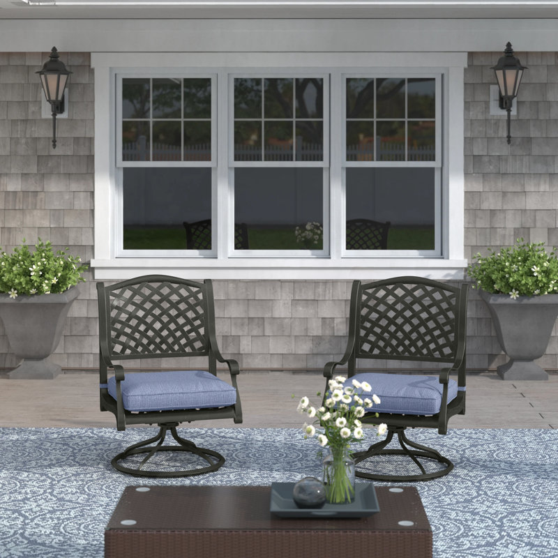 Chaise de patio pivotante avec coussins Annecorinne, Bronze lave foncé, Marine