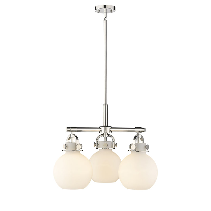 Luminaire suspendu sur tige 3 lumières Lantz, Blanc mat, Nickel poli