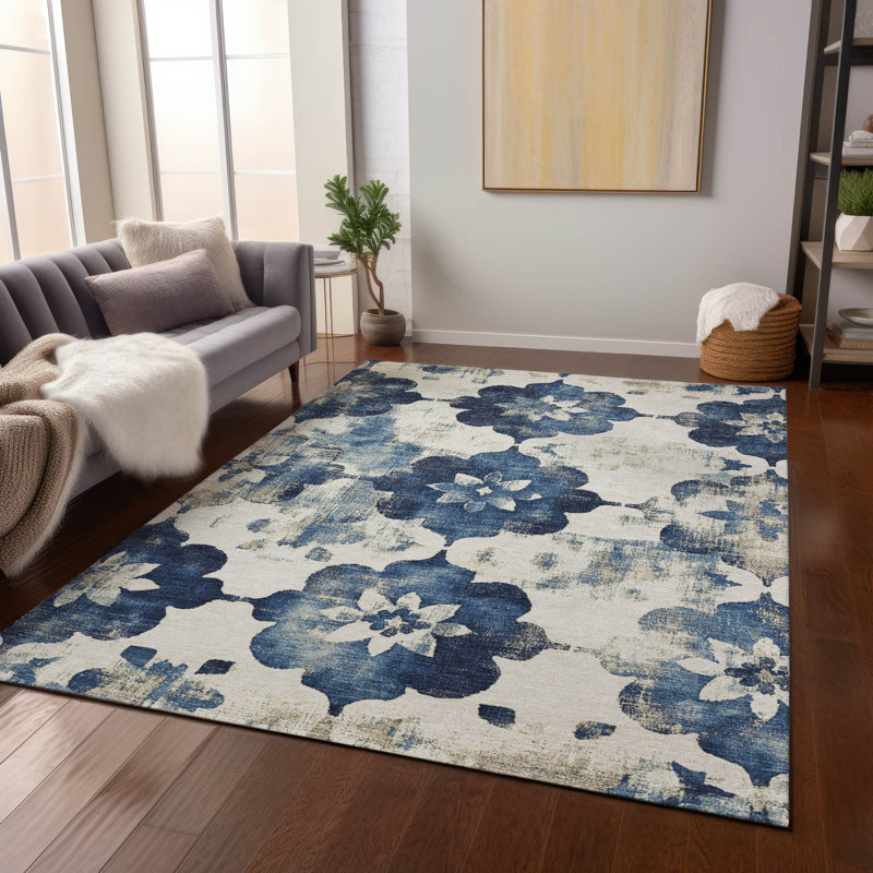 Tapis bleu marine intérieur / extérieur lavable à la machine, Rectangle 5 pi x 7 pi 6 po