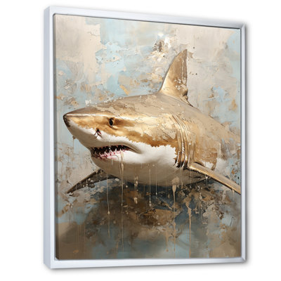 Peinture de requin minimalisme en beige doré sur toile