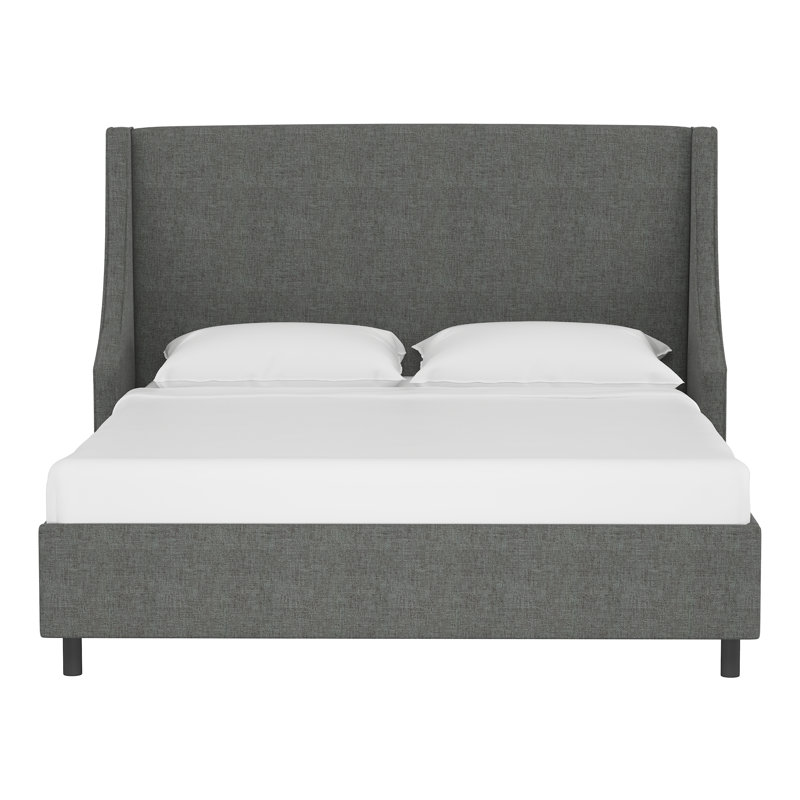 Lit plateforme tapissier à profil bas Anderson, Lin gris anthracite texturé Zuma, Grand