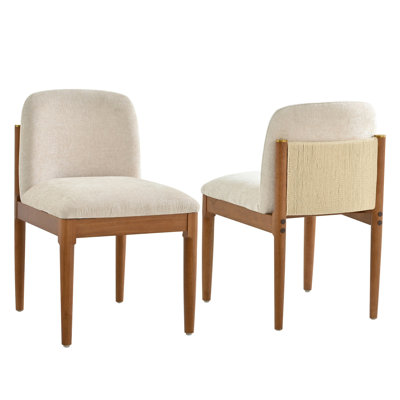Modern Dining Chair,Kitchen Chair With Woven Rope Backrest And Solid Wood Legs, Dining Chairs For Home Bar/Restaurant And Dining Room,Set Of 2,Walnut