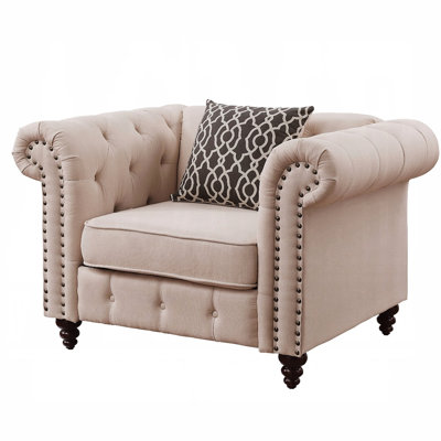 Fauteuil beige avec coussin moelleux et moelleux - recouvert de lin, siège en eucalyptus robuste, fauteuil de salon élégant, rembourré