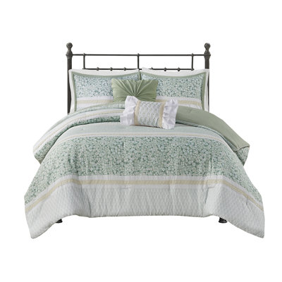 5 Piece King/ King Bedding - Seersucker Comforter Printed Botanical Design With 1 Comforter, 2 Pillows, Throw Shams & Sham Style Fill Floral/Botanical