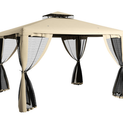 Gazebo 2,93 m x 3,54 m - 2 toits, auvent occultant, taupe, pour pelouse. Spacieux abri de terrasse extérieur de 2,93 m x 3,54 m avec moustiquaire, structure en acier résistante, idéal pour jardin ou terrasse. Facile à monter.