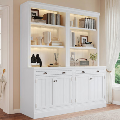 83.4"Tall Bookshelf Suite, Modern Bookcase Suite With LED Lighting,Doors And Drawers,2-Piece Set Storage Bookcase With Open Shelves
