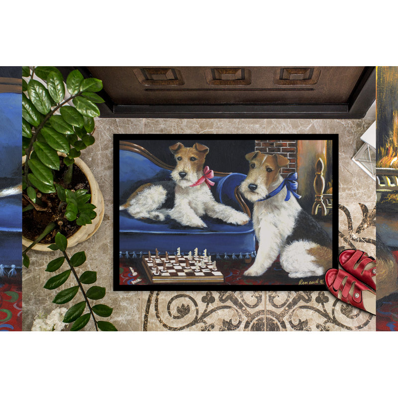 Tapis d'entrée antidérapant Guerrie L 27 po x l 18 po, Fox-terrier échec et mat