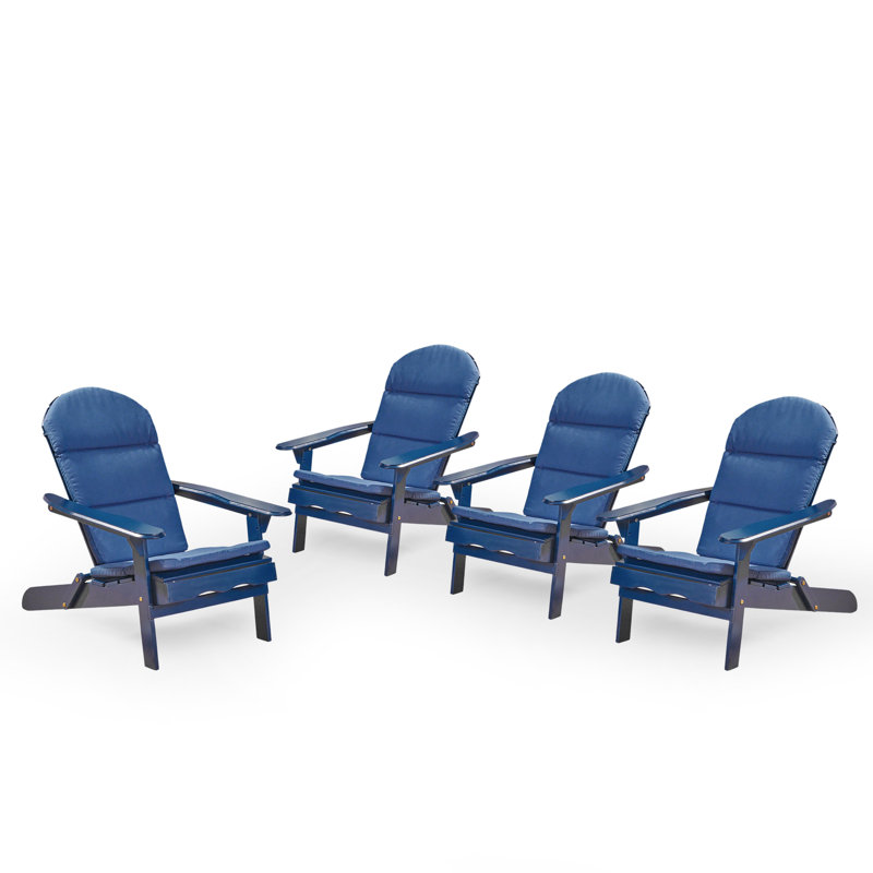 Matthias Foldable Outdoor Adirondack Set, Navy Blue/Navy Blue