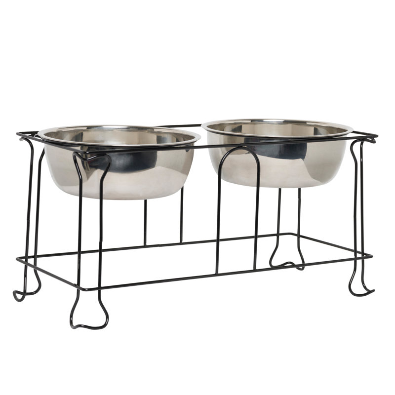 Gamelle double surélevée en fer forgé pour animaux deux bols Hulse, Grand (H 9 po x l 18,5 po x P 9 po)