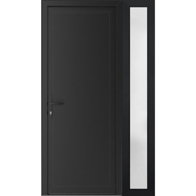 Front Exterior Prehung uPVC Metal-Plastic Door Frosted Glass Manux 8111 Matte Black Side Sidelite Transom Office Commercial and Residential Doors Entrance Patio Garage 48 x 80 (W36+12 x H80) Right hand Inswing