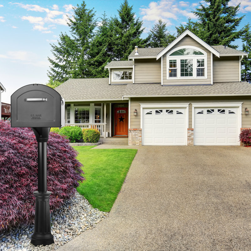 Centennial Extra Large Black Steel Mailbox with Decorative Post