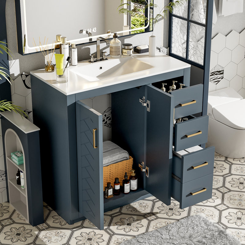 36'' Bathroom Vanity with Ceramic Sink Combo, Blue