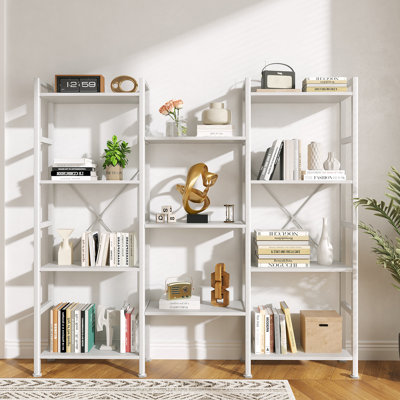 4 Tier Triple Wide Bookshelf with Metal Frame, Open Display Bookcase for Living Room, Bedroom, Home Office