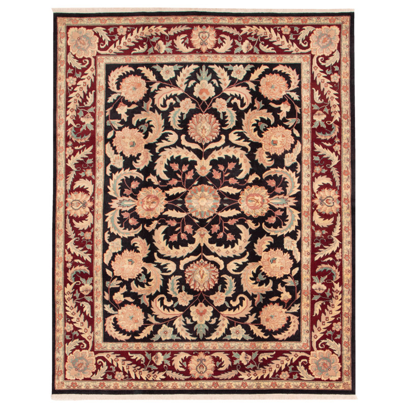 Tapis noir en laine noué à la main de conception unique 8 pi x 10 pi 2 po Evy