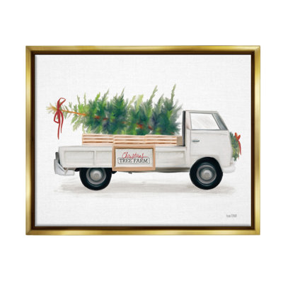 «Christmas Tree Farm Truck», art mural encadré doré sur toile par House Fenway
