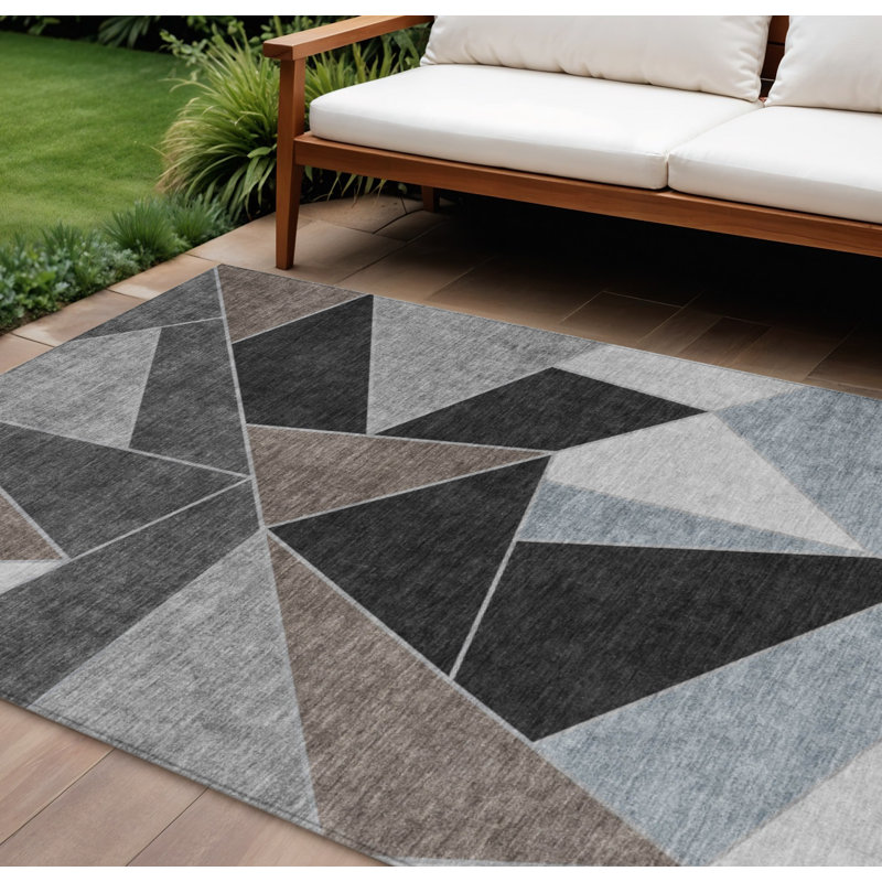 Tapis extérieur lavable géométrique 10 pi x 14 pi gris et gris anthracite