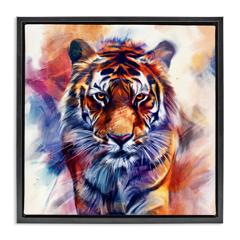 Cadre flottant Fierce Vibrant Tiger, design par Kim Allen, H 25 po x l 25 po, Cadre flottant noir de jais
