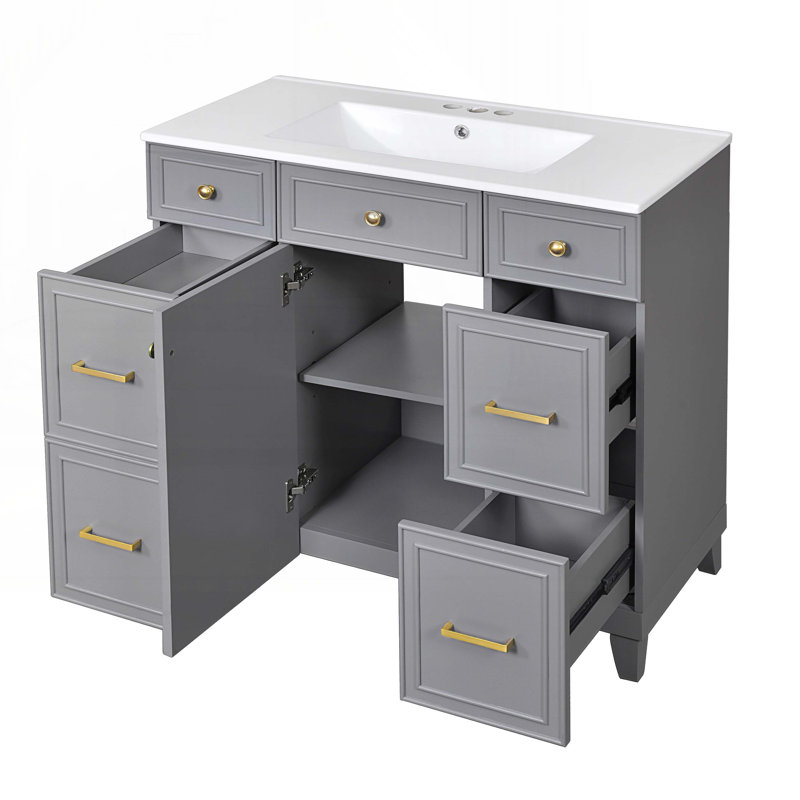 Meuble-lavabo 36 po avec lavabo en céramique, Gris
