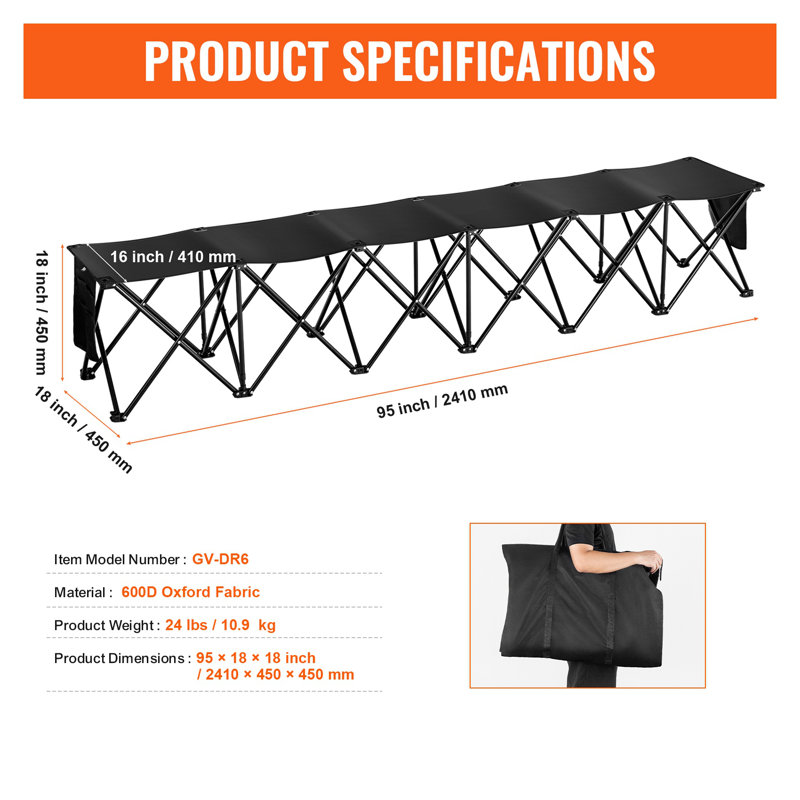 6 Seat Portable Folding Sport Bench with Carry Bag - Heavy Duty Outdoor Camping Chair & Team Bleacher