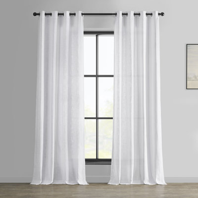 Evgheni Solid Heavy Faux Linen Curtains for Bedroom Grommet Light Filtering Semi-Sheer Curtain Single Panel