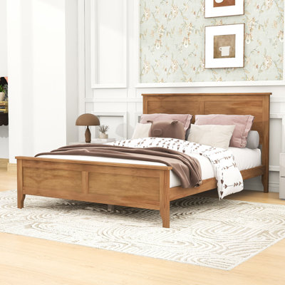 Wooden Platform Bed with Tapered Legs and Headboard