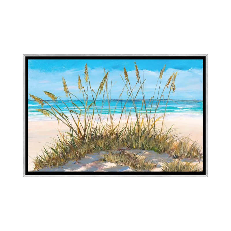 «Beach Grass» par Julie Derice - reproduction d'art, H 26 po x l 18 po x 1,5 po, Toile avec cadre argenté, Pas de tapis