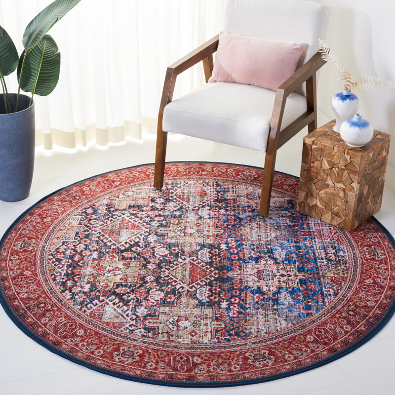Tapis oriental bleu marine / rouille Gadbois, Rond 6 pi