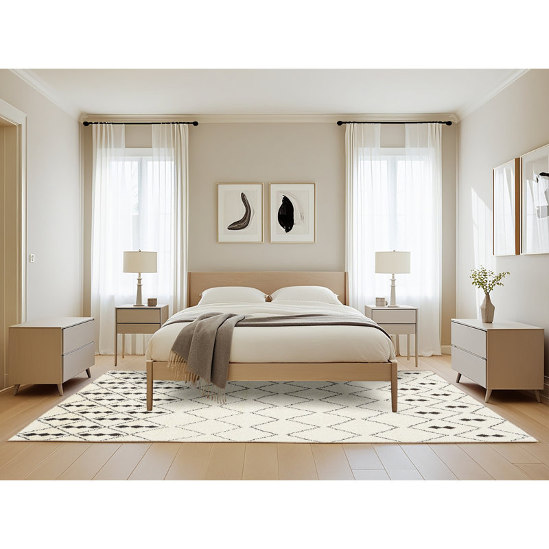 Tapis contemporain beige / noir, Rectangle 5 pi x 8 pi