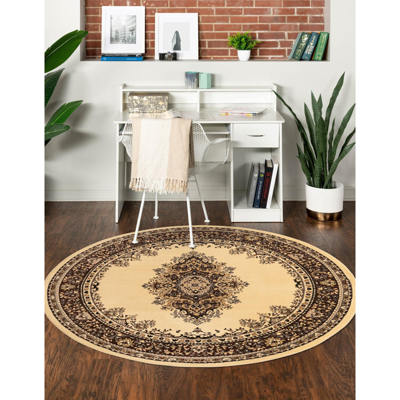 Tapis oriental noir Balthrop, Beige, Rond 8 pi