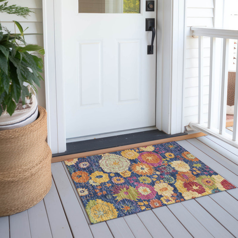 Machine Washable Indoor/Outdoor Matteson ACN2293 Floral Rug, Rectangle 1'8" x 2'6"