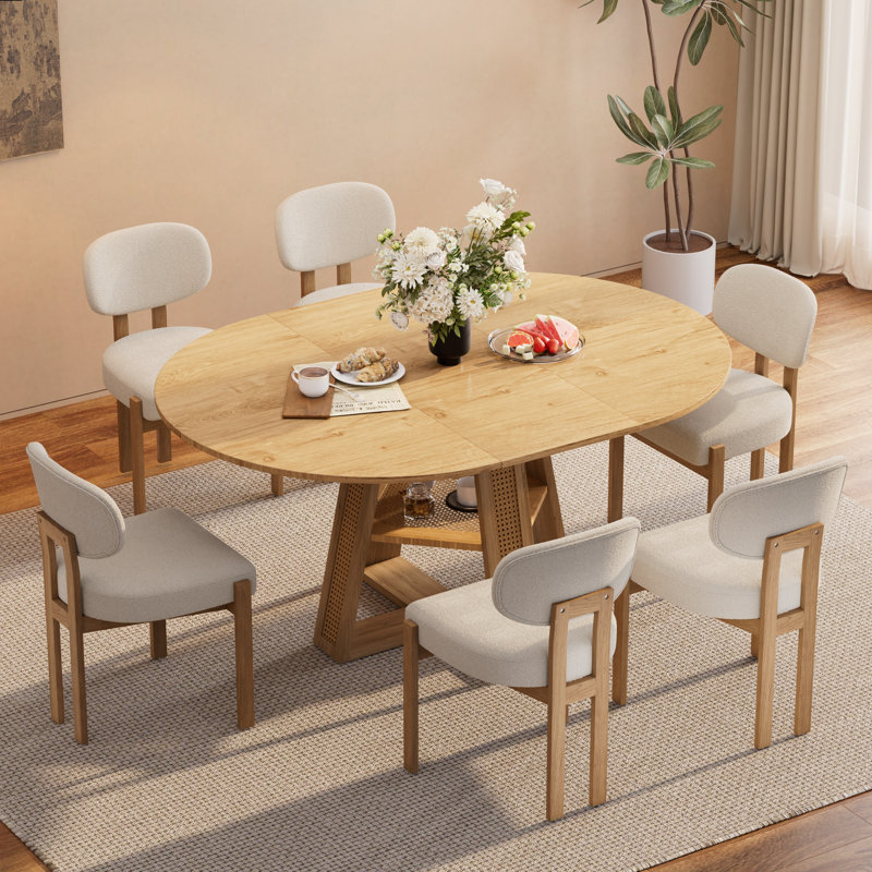 Nola Dining Set, Crème, 7 pièces : table, 6 chaises, Beige