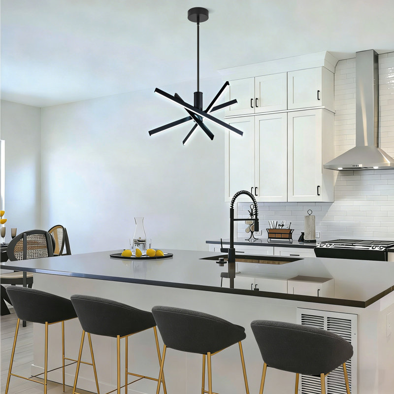 Luminaire suspendu à DEL 4 lumières avec télécommande Levona, Noir mat
