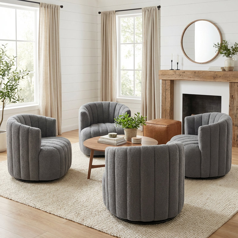 Bryonie Upholstered Swivel Barrel Chair, Gray