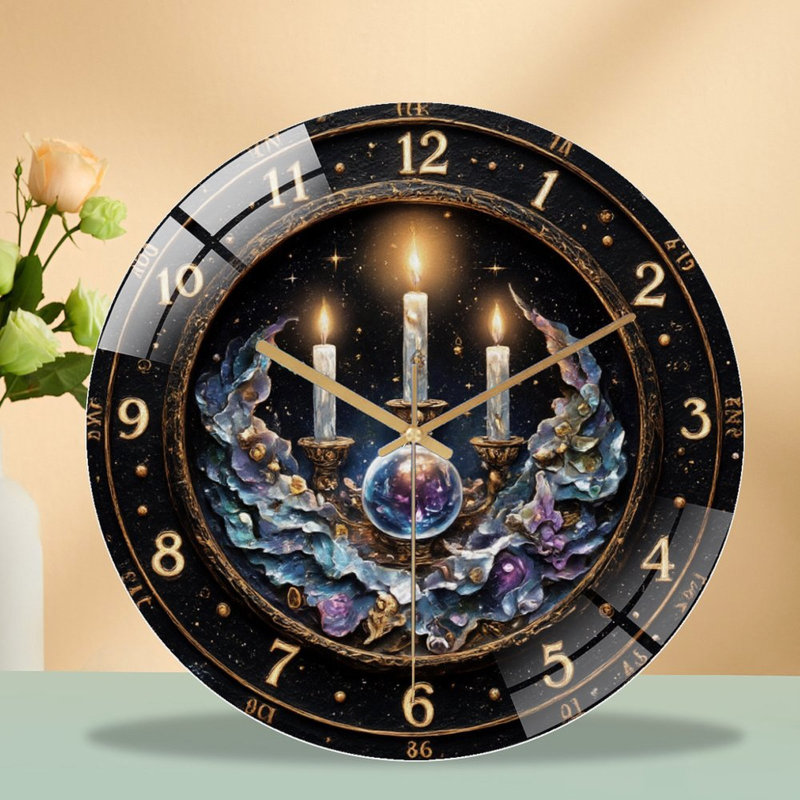 Horloge murale ornée de bougies et d'art orbe - Horloge murale moderne en verre 12 po