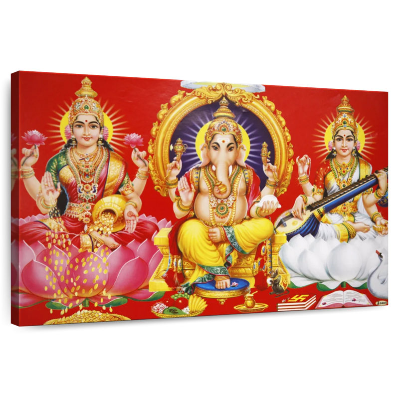 Adella Laxmi Ganesh And Saraswati, 34" H x 51" W