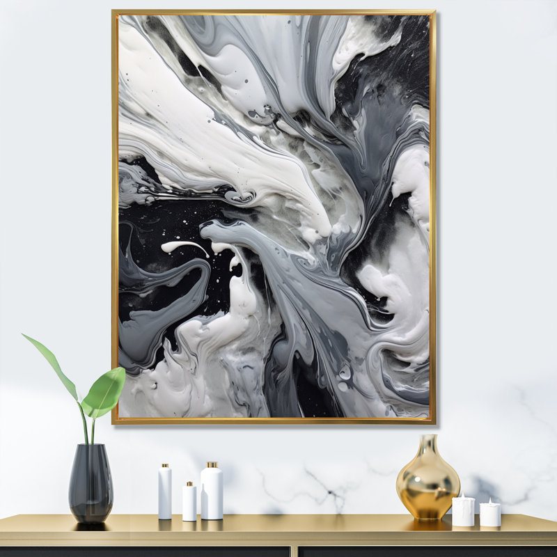 «Black and Grey Harmony In Chaos», reproduction d'art sur toile abstraite, H 40 po x l 30 po, Doré